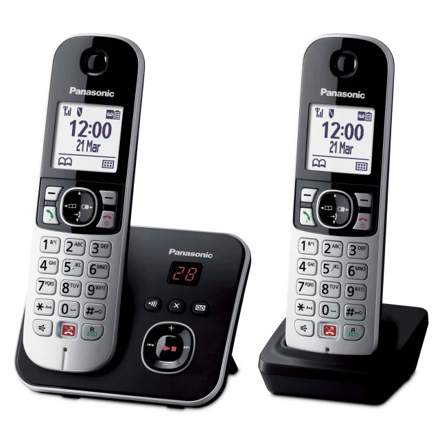 Panasonic KX-TG6862JTB Telefono DECT Cordless 2 Cornette con Segreteria Nero Argento