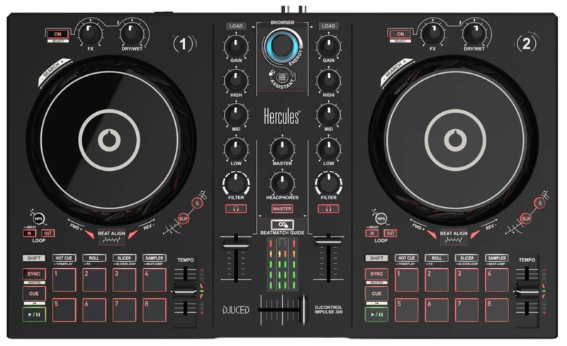 Hercules DJControl Inpulse 300 Mixer DJ DVS USB Nero 2 Piatti 8 Drum Pad