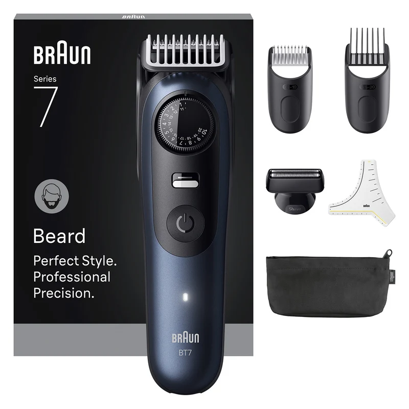 Braun Regolabarba BT7520 Nero e Blu 40 Lunghezze Wet & Dry Batteria 120 min