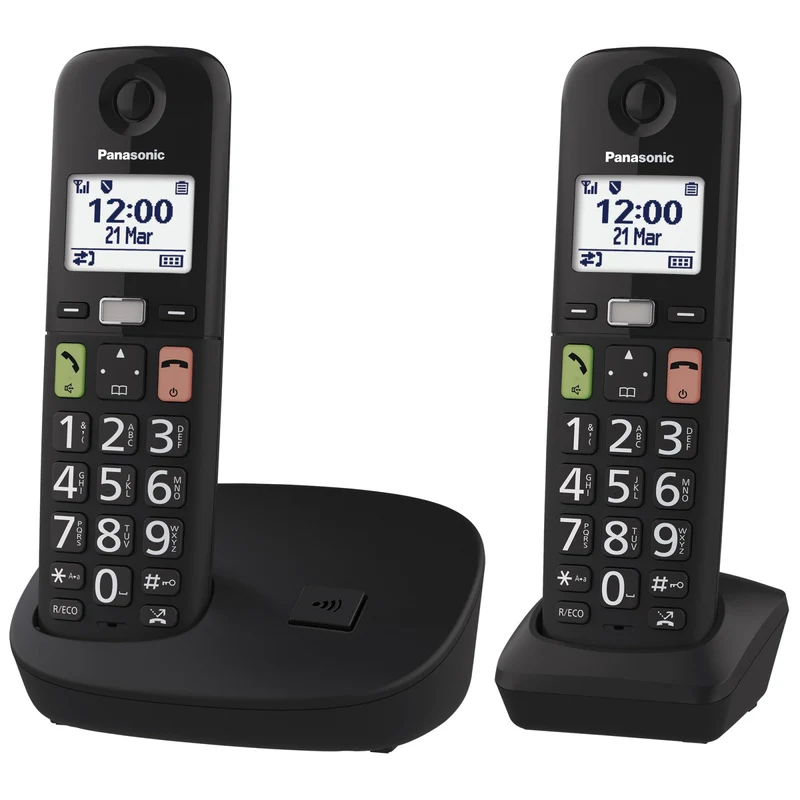 Panasonic KX-TGU112EXB Telefono Cordless Nero Tasti Grandi Compatibile Apparecchi Acustici