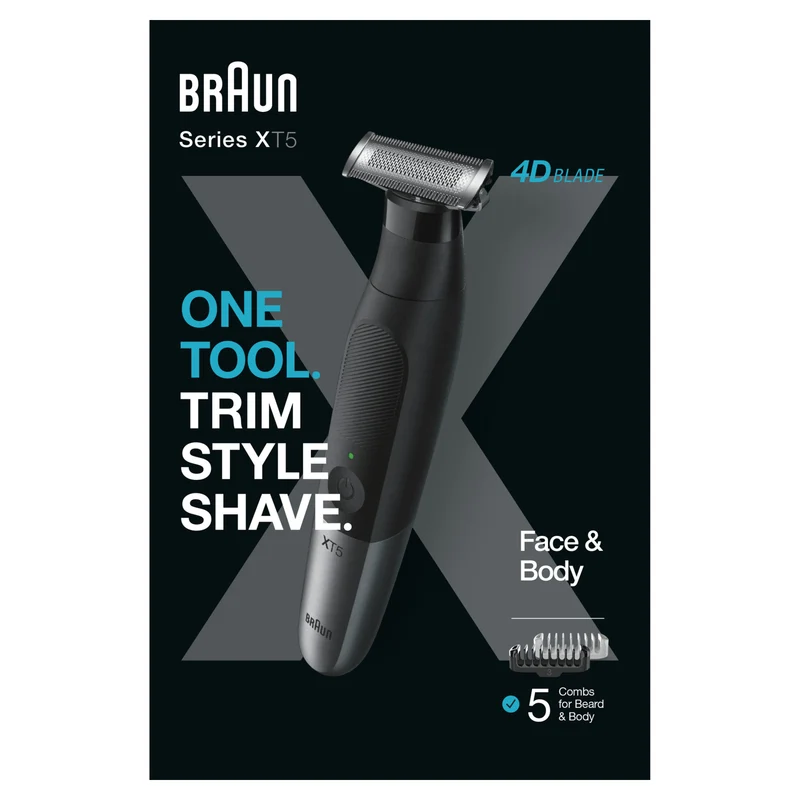 Braun Regolabarba Series X XT5100 Nero Grigio Lama 4D Wet & Dry Ricaricabile
