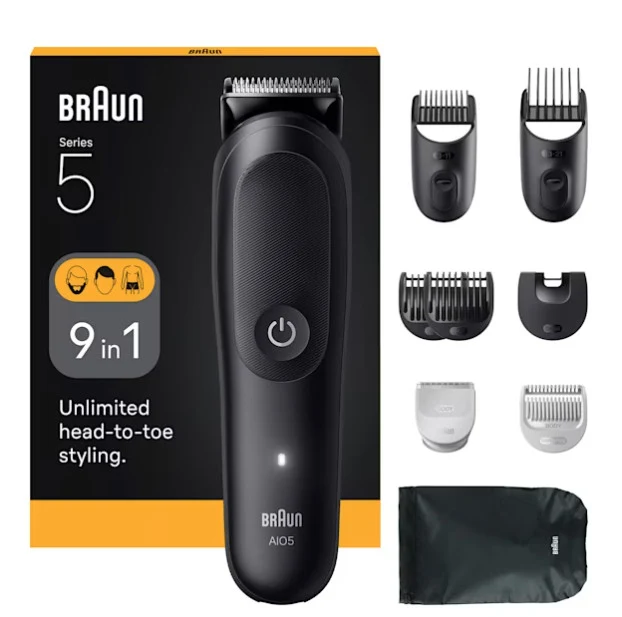 Braun AIO5540 Tagliacapelli 9in1 Nero 14 Lunghezze Ioni di Litio Senza Filo