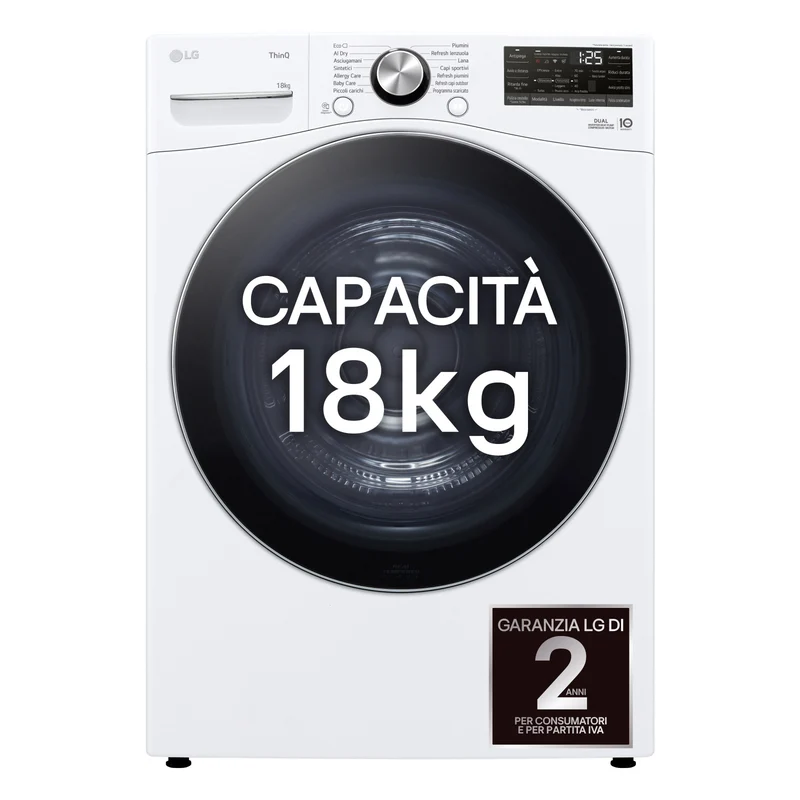 LG Asciugatrice RH18U8AVCW 18kg Pompa di Calore DUAL Inverter A+++ Wi-Fi