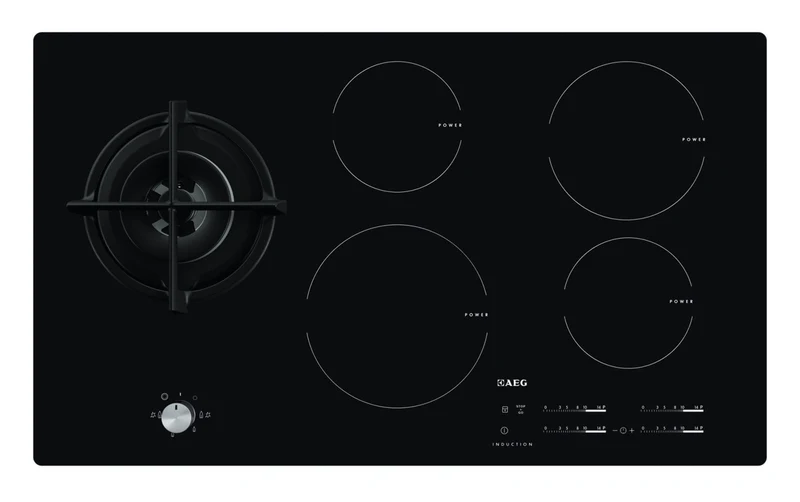 AEG Piano Cottura Misto HD955100NB 88cm 5 Fornelli Gas+Elettrico Touch Control Nero