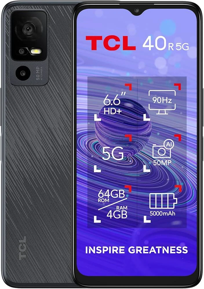 TCL 40R Smartphone 5G Dual SIM 128 GB Starlight Black 6.6" Android 12
