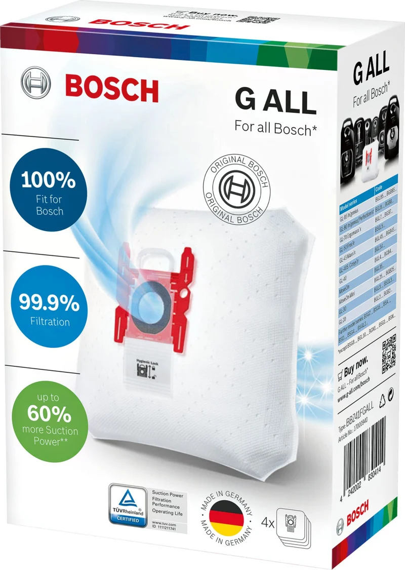 Siemens Sacchetti Aspirapolvere Cilindro Bianco 4pz Compatibili Bosch