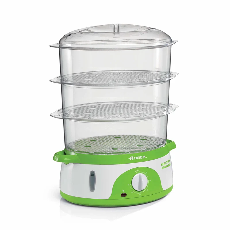Ariete 911 Healthy Steam Vaporiera Elettrica 9L 800W 3 Cestelli Timer Bianco/Verde