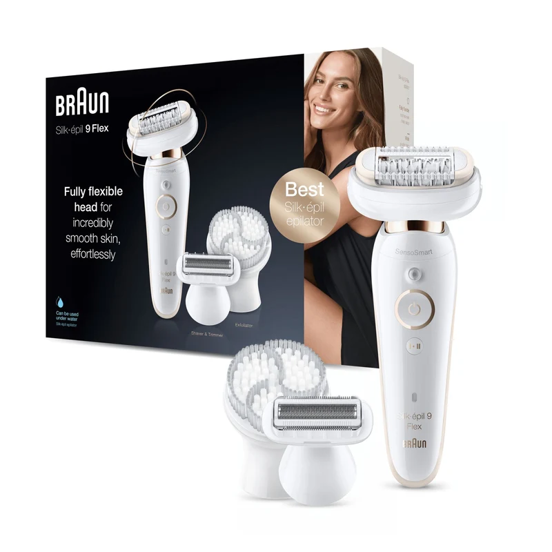 Braun Epilatore Elettrico Silk-épil 9 Flex 9-030 Testina Flessibile Wet & Dry Bianco Oro