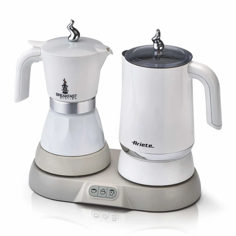 Ariete Breakfast Station 1344 Moka Elettrica con Bollitore e Montalatte Bianco 4 Tazze