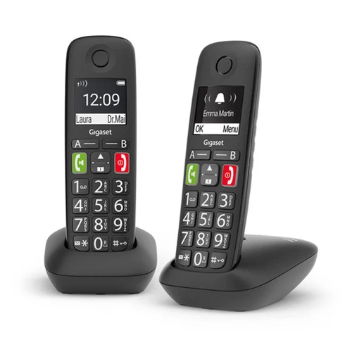 Gigaset E290 Duo Telefono Cordless DECT Nero con Identificatore di Chiamata