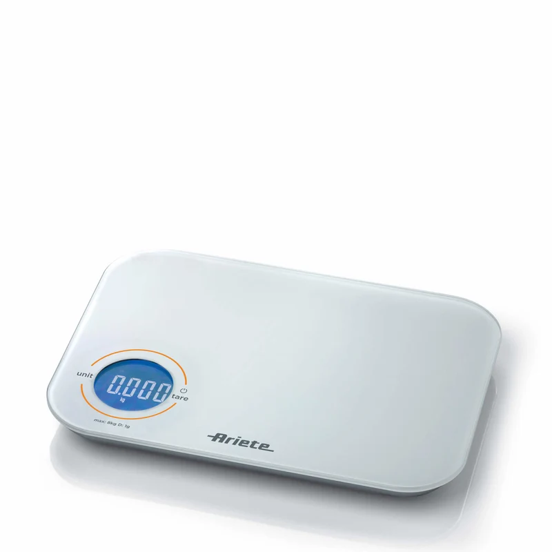 Ariete 851 Bilancia Elettronica da Cucina 8kg Vetro Bianco Display LCD Touch