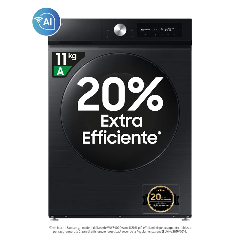 Samsung Lavatrice BESPOKE AI 11kg Frontale Classe A Nero WW11DB7B94GBU3