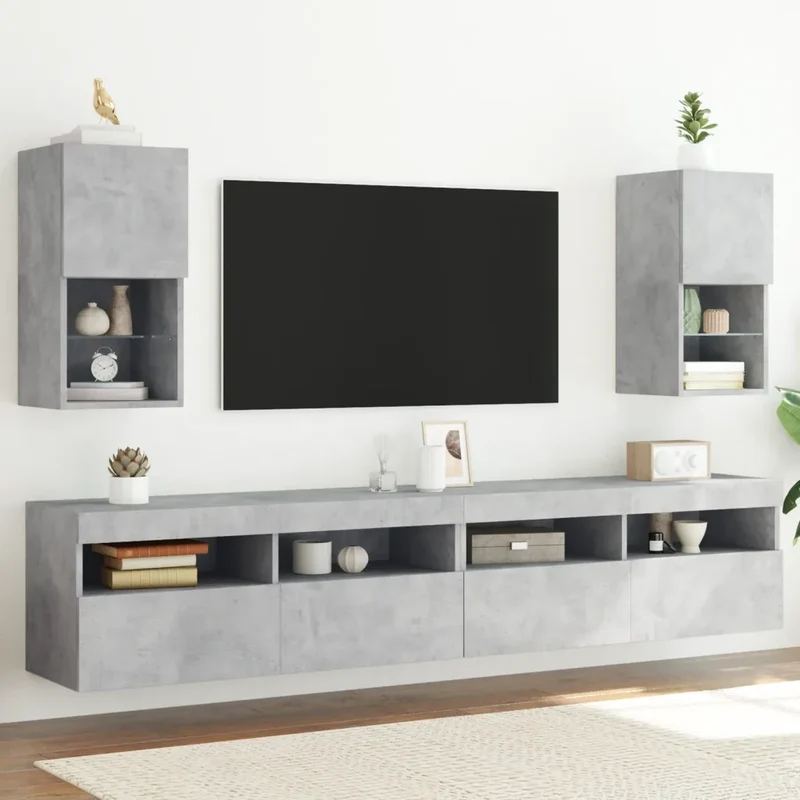 Mobili TV con Luci LED 2pz Grigio Cemento 30,5x30x60 cm 836994