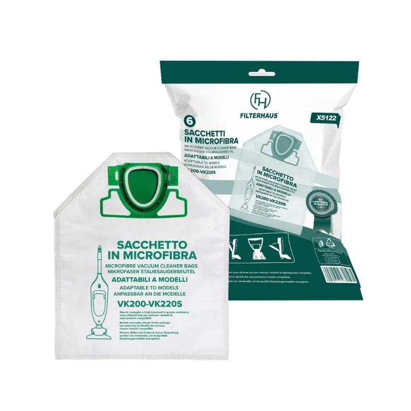 Sacchetti Compatibili VK200 in Microfibra – 6 Pezzi Adattabili Vorwerk