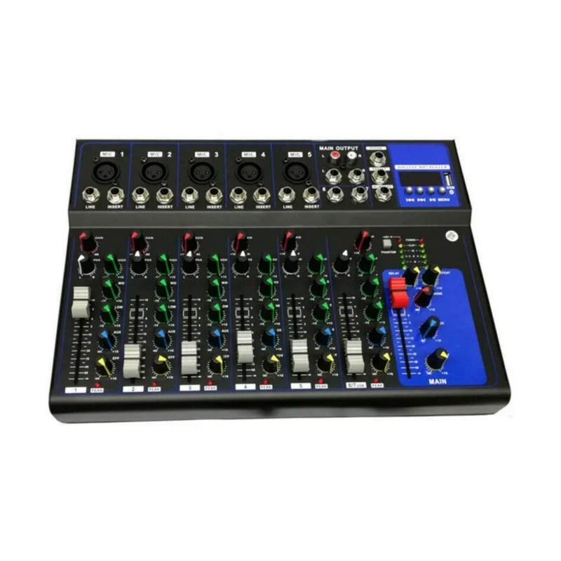 Mixer Audio 7 Canali, Professionale, USB, Bluetooth, DJ, Karaoke, Echo Live