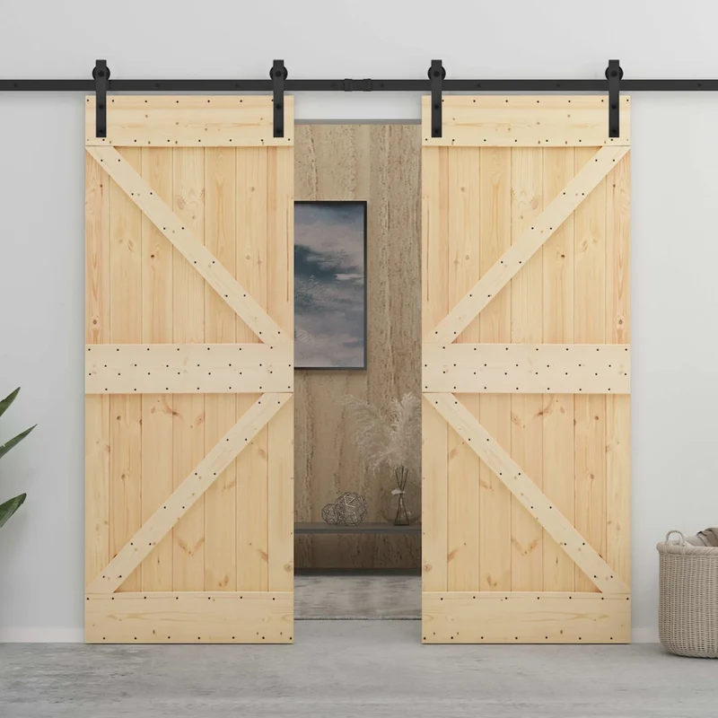 Porta scorrevole 2 pz 80 x 210 cm Legno Massello di Pino 3444875