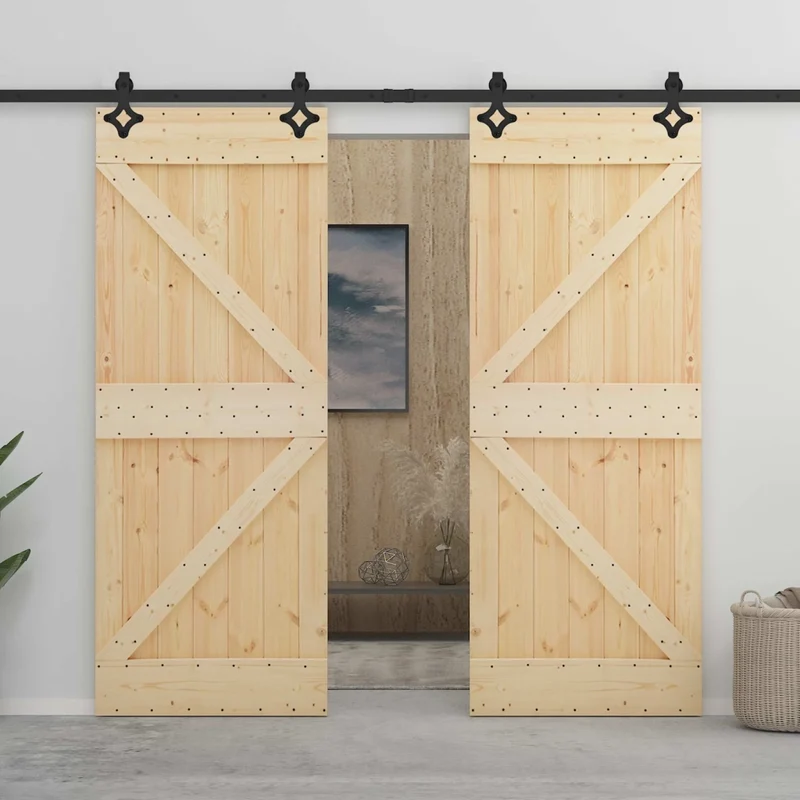 Porta scorrevole 2 pz 80 x 210 cm Legno Massello di Pino 3444871