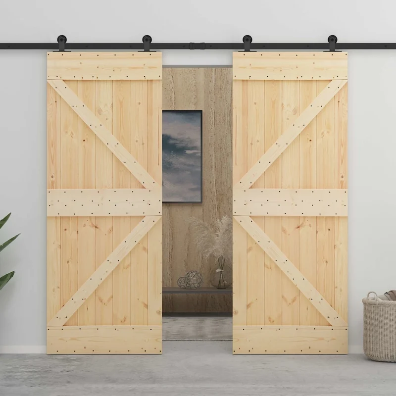 Porta scorrevole 2 pz 80 x 210 cm Legno Massello di Pino 3444873