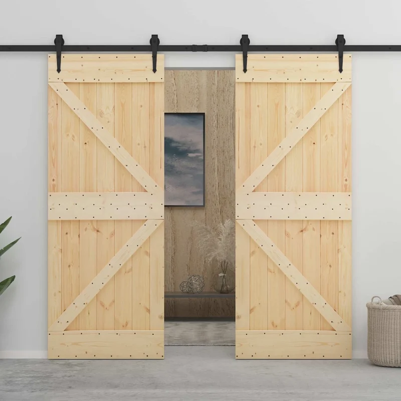 Porta scorrevole 2 pz 80 x 210 cm Legno Massello di Pino 3444869