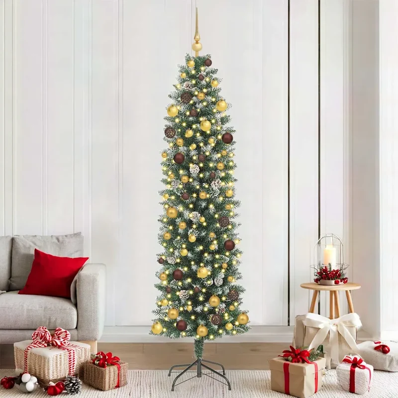 Albero di Natale Artificiale Sottile Verde e Bianco 210 cm 3395302