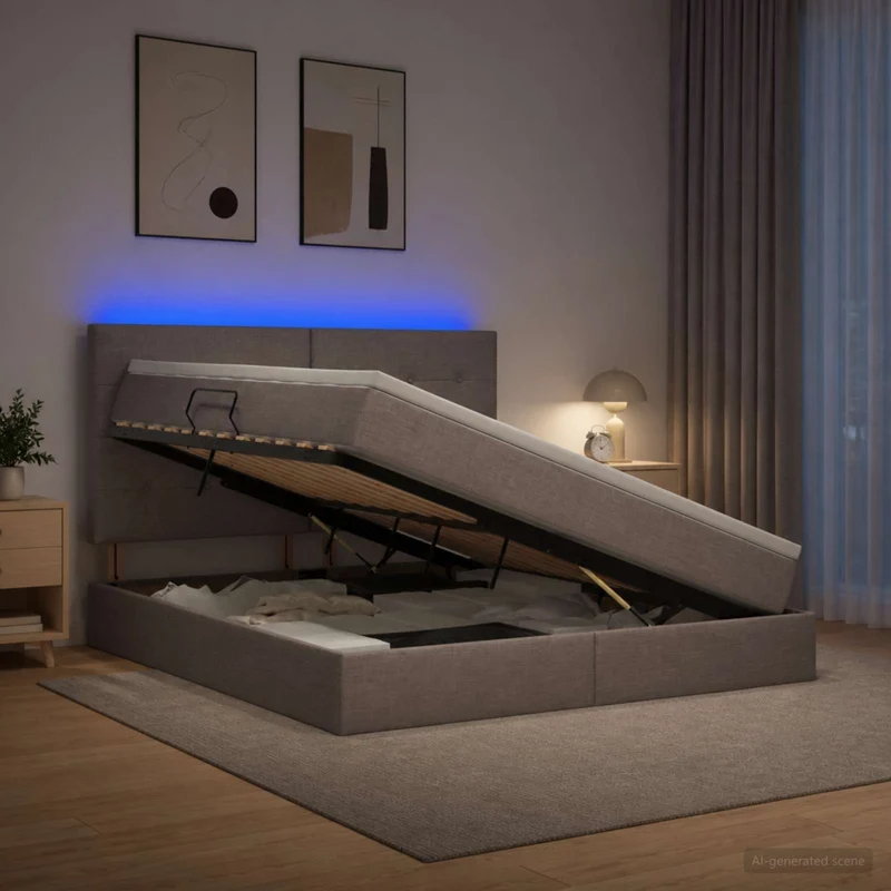 Letto con contenitore LED e materasso Tortora 140 x 200 cm 3459951