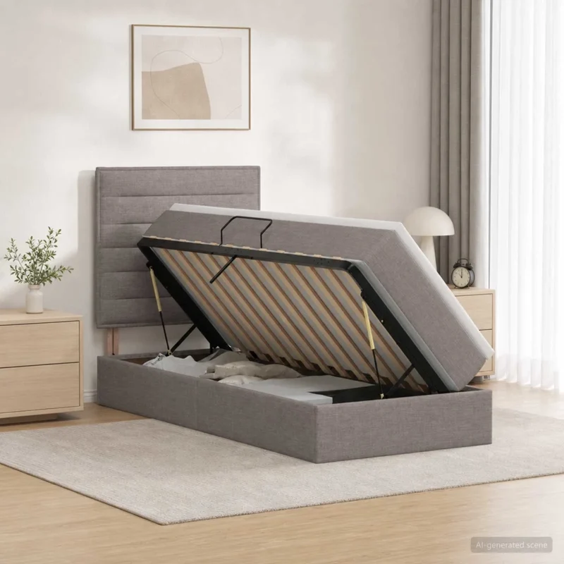 Letto con contenitore e materasso Tortora 100 x 200 cm Tessuto 3459423