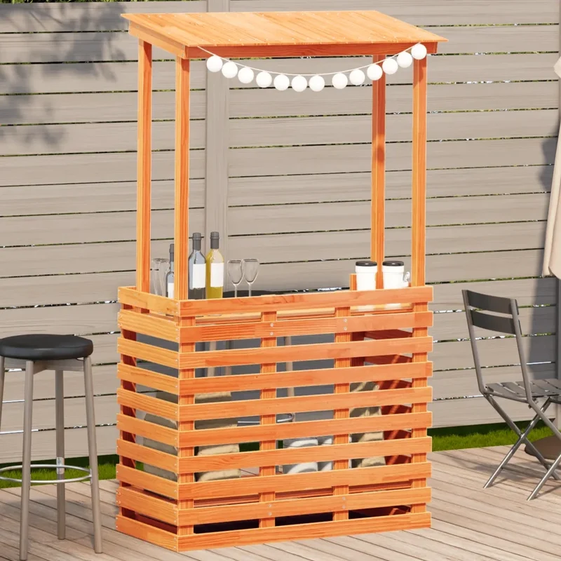 Tavolo Bar da Esterno con Tetto Marrone 112,5x57x195,5 cm Legno 844641